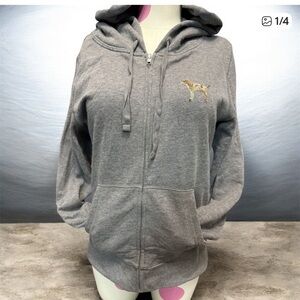 Gray Zip-Up Hoodie with Embroidered Dog from Victoria's Secret Pink